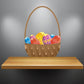 Easter egg basket decal with colorful patterned eggs and brown handle