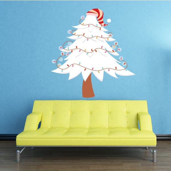 Image of Decorated Snowy Christmas Tree Printed Decal