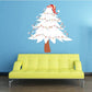 Snowy Christmas tree wall decal with candy-cane topper and red light accents