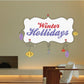 Decorated winter holidays sticker with Winter Holidays text and hanging ornament icons
