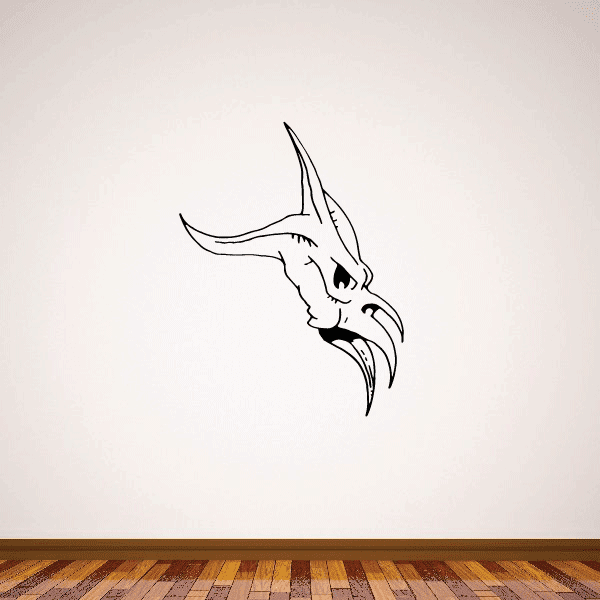 Deep sea creature mask decal, black line art of finned face on white
