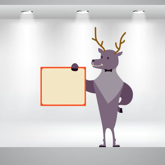 Image of Deer with Bowtie holding Sign Sticker