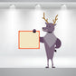 Purple deer sticker with bowtie, holding a sign clipboard with orange border.