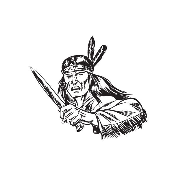 Black Native American warrior decal with feather headdress holding bow