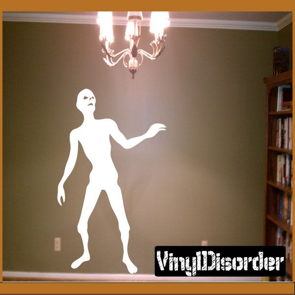 Zombie girl wall decal, white silhouette with menacing pose and outstretched hand