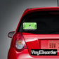 Zombie hunting permit sticker on car rear window, green and black text design