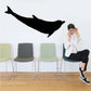 Black dolphin wall decal silhouette, mid-jump with curved tail and fins.