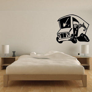 Black delivery truck wall decal with cartoon truck design and delivery text