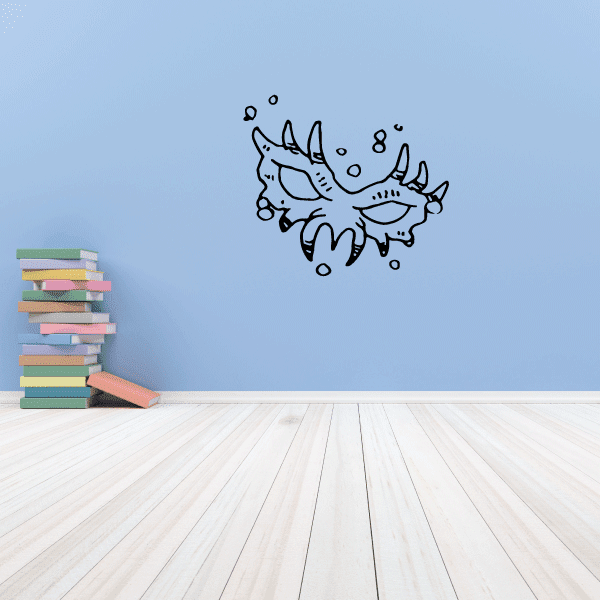 Demon masquerade mask decal with blue horned face and droplet details