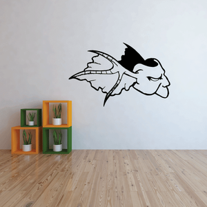 Masquerade mask and demon wings wall decal, black and white line art