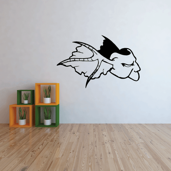 Masquerade mask and demon wings wall decal, black and white line art