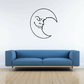 Demonic moon wall decal with black outlined face and horns.