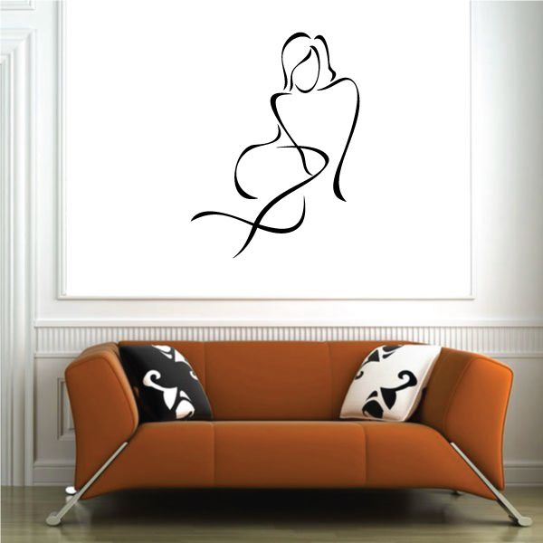Vinyl wall decal line-art female silhouette in flowing pose
