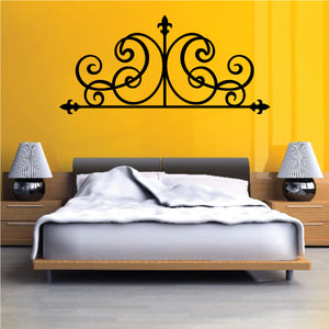 Ornamental fleur-de-lis vinyl wall decal with scrollwork and center divider