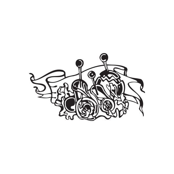 Black dessert decal with rose and utensil line-art design