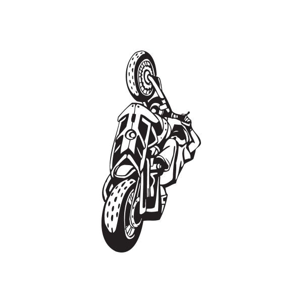 12 o'clock dirt bike decal, black and white line-art motorcycle