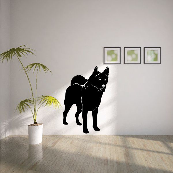 Detailed Alaskan Malamute decal, black dog silhouette with white outline