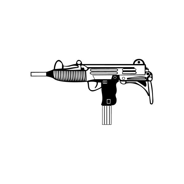 Handgun decal, detailed line-art automatic pistol design with black grip and barrel