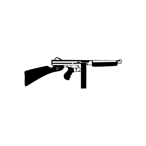 Automatic rifle decal with detailed black silhouette and silver highlights