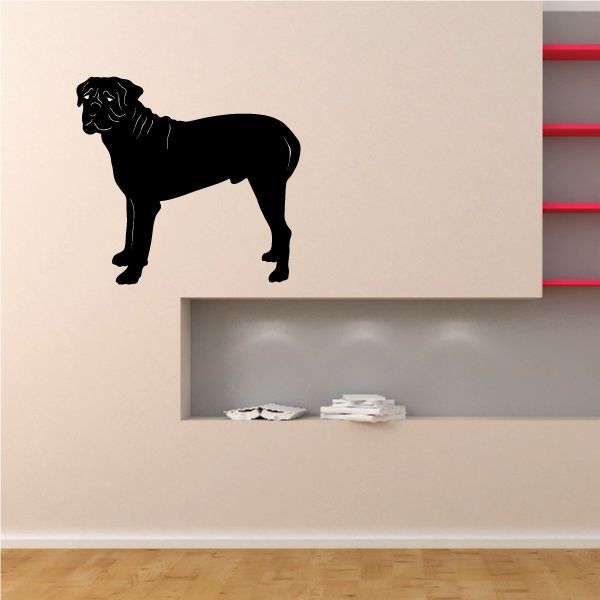 Black bull mastiff dog decal silhouette, detailed outline