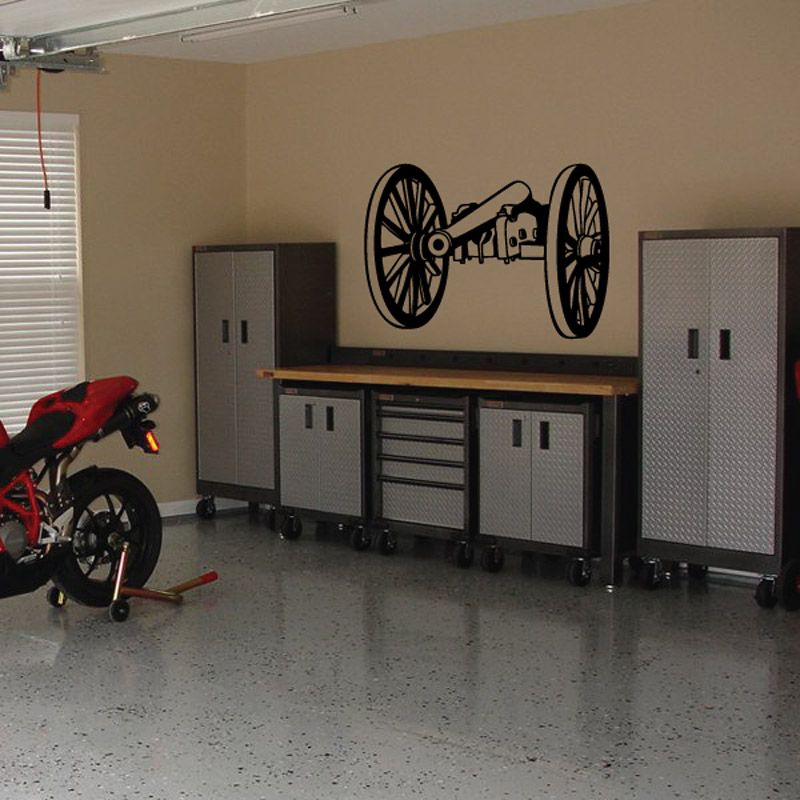 Cannon wall decal with detailed black cannon and wheels design