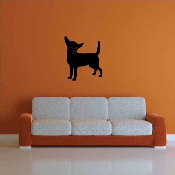 Chihuahua decal sticker, black dog silhouette standing with tail up
