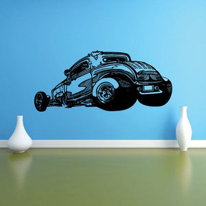 Detailed dragster coupe decal with blue and black racing car illustration