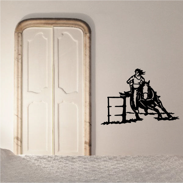 Cowboy horse rider wall decal with lasso and boots, black silhouette