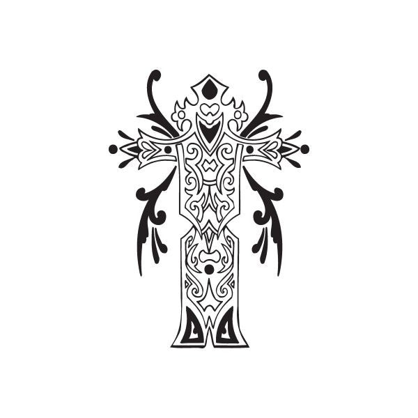 Image of Detailed Cross with Tribal Branches Decal