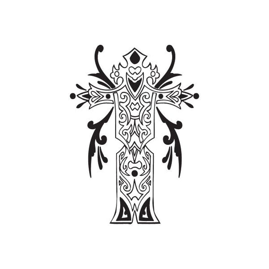 Image of Detailed Cross with Tribal Branches Decal