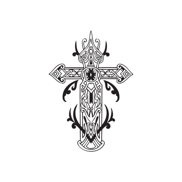 Image of Detailed Cross with Tribal Embellishments Decal