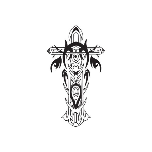 Image of Detailed Cross with Tribal Flames Decal