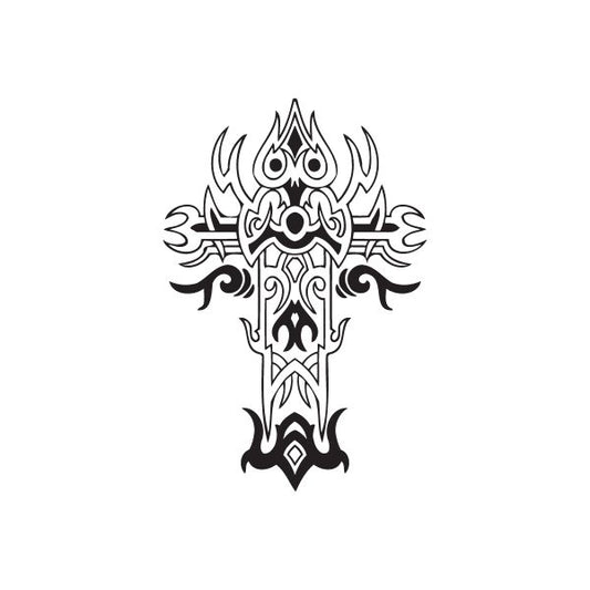 Image of Detailed Cross with Tribal Horns Decal