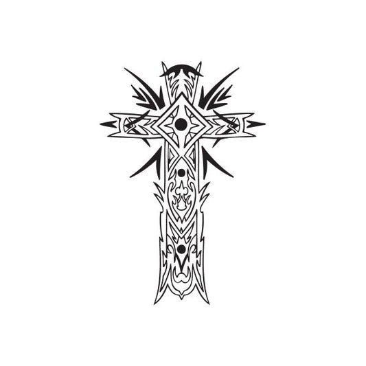 Image of Detailed Cross with Tribal Spikes Decal