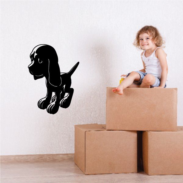 Cute cartoon dog decal, black sitting dog illustration with smiling face