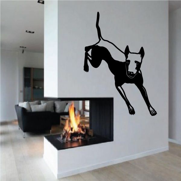Doberman Pinscher wall decal, black silhouette with white accents and leash pose