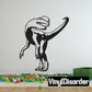 Black and white Dilophosaurus looking back wall decal with open mouth
