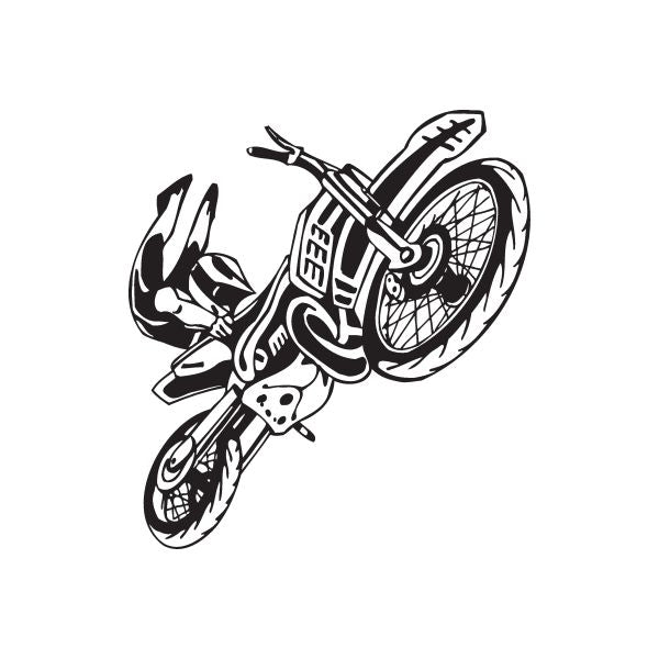 Black detailed dirt bike decal with bold line art and front wheel view