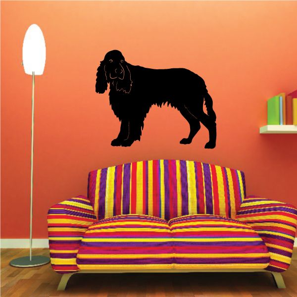 English Springer Spaniel wall decal, black dog standing side view