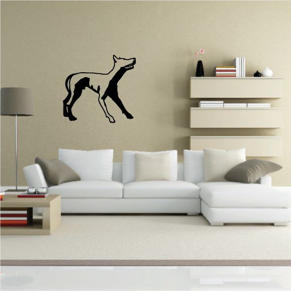 Doberman Pinscher fetch wall decal, black outline dog silhouette