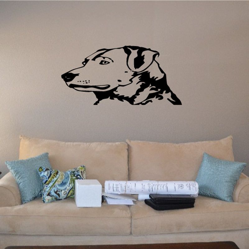 Black dog head decal with detailed markings, side profile