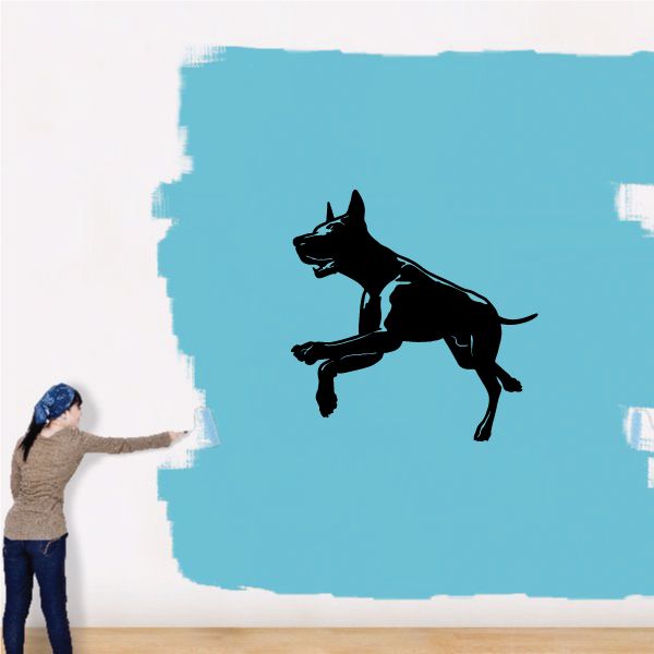 Doberman Pinscher decal of a black running dog in profile with raised tail