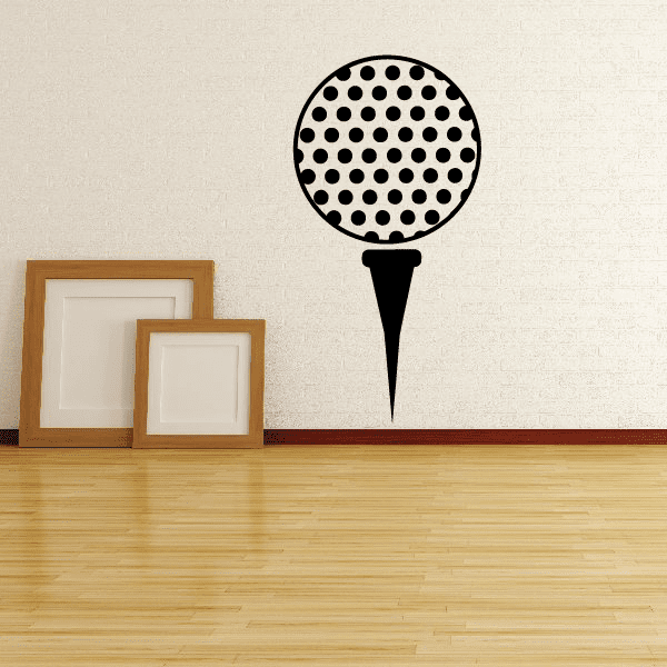 Golf ball on tee wall decal with black-and-white dotted ball design