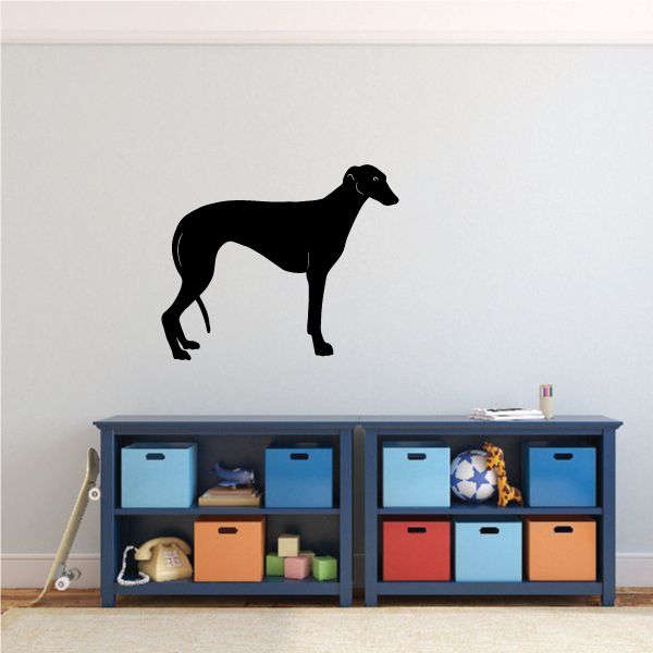 Detailed greyhound decal with black dog silhouette