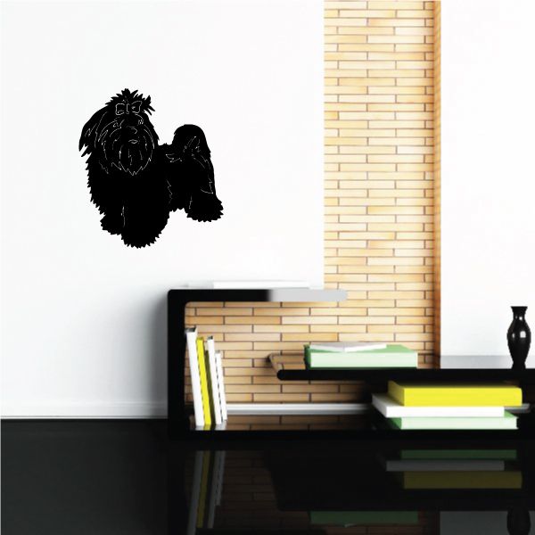 Groomed Shih Tzu decal with black dog silhouette on a wall