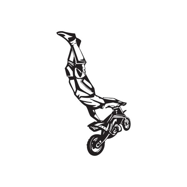 Dirt bike decal with hand-grab rider silhouette in black and white