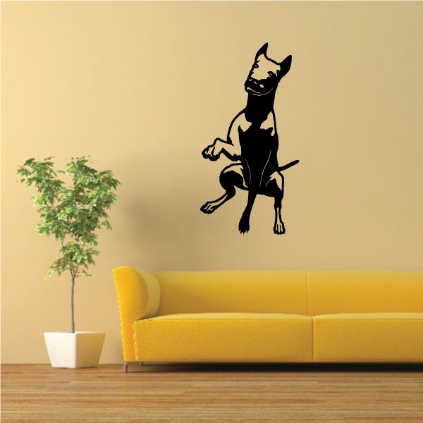 Black Doberman Pinscher decal with raised paw in a handshake gesture
