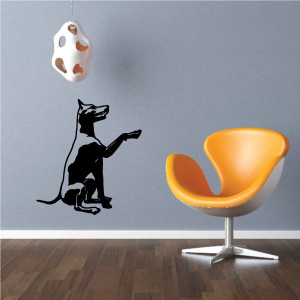 Handshake Doberman Pinscher wall decal, black dog silhouette reaching paw