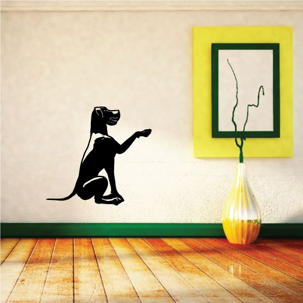 Great Dane handshake wall decal, black sitting dog silhouette with raised paw