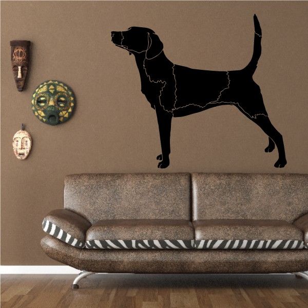 Black harrier hound decal with white outline stitching details